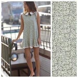 NWT. Zara White/Green Peplum Bow Peter Pan Collar Short Dress. Size M.